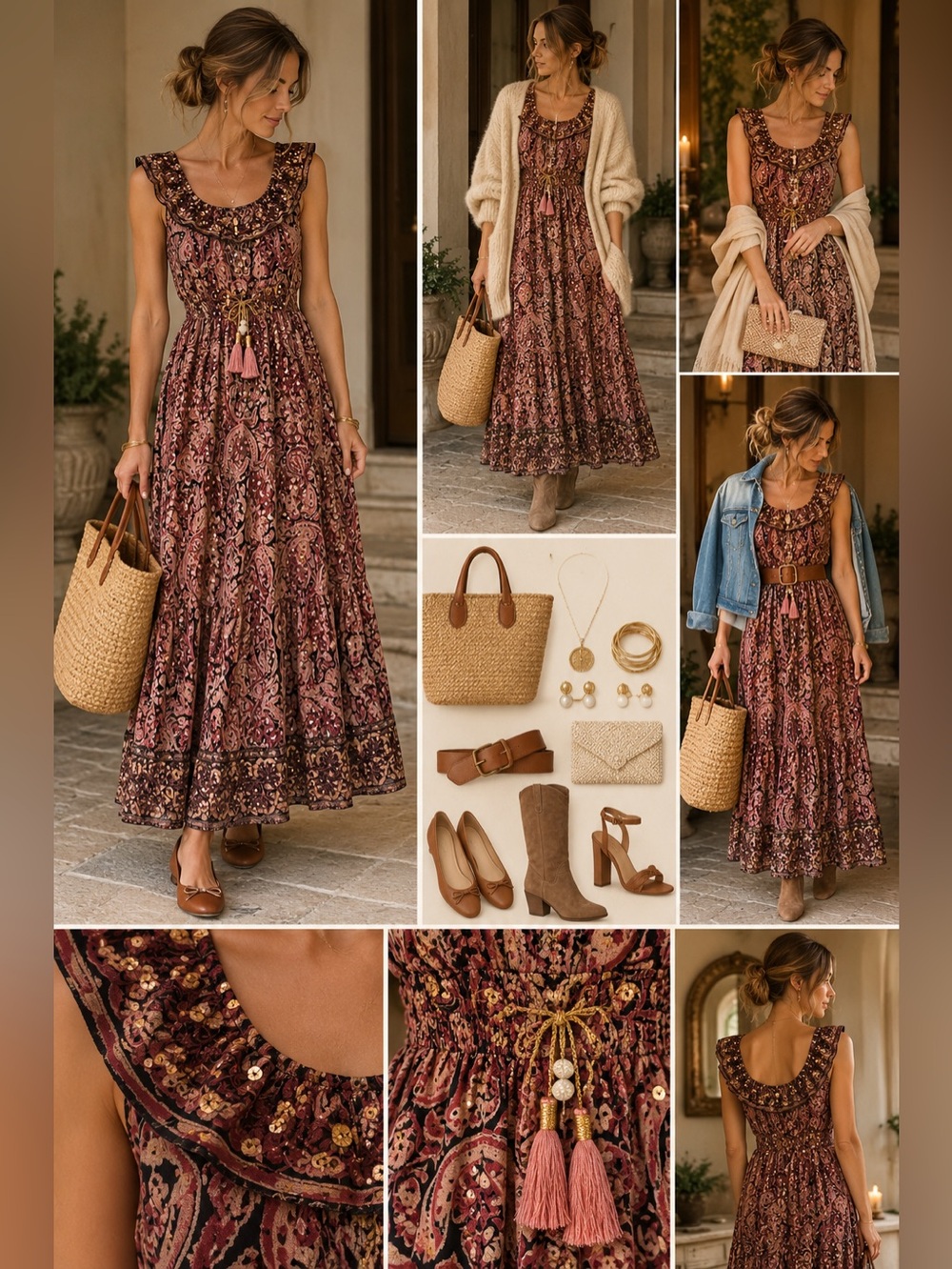 Bell by Alicia Bell Embellished Silk-Cotton Boho Maxi Dress – Size S